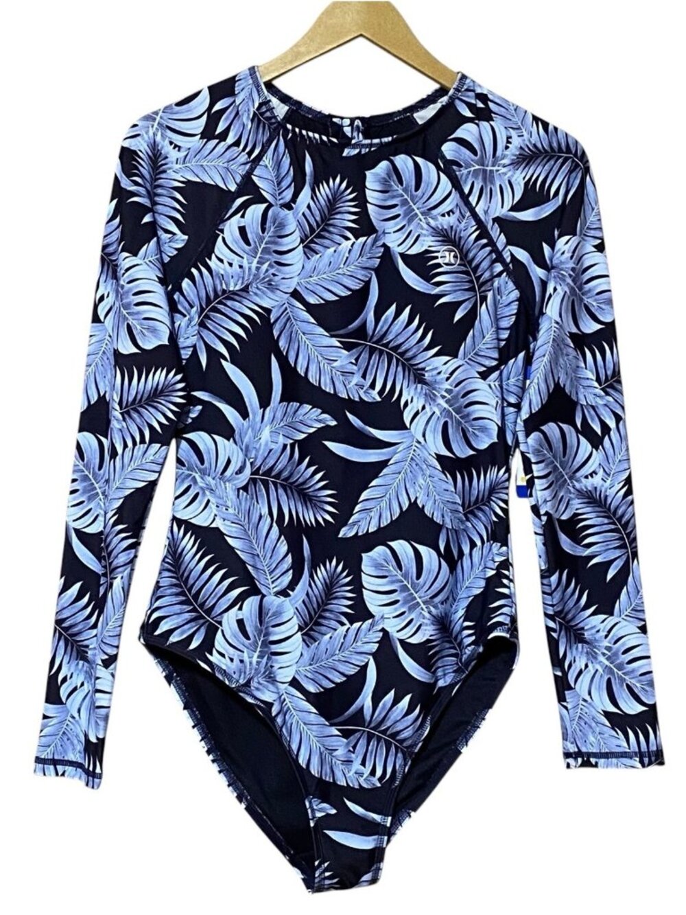 Hurley Blue Tropical Long Sleeve One Piece Swimsuit L NWT UPF Surfcore Beachcore